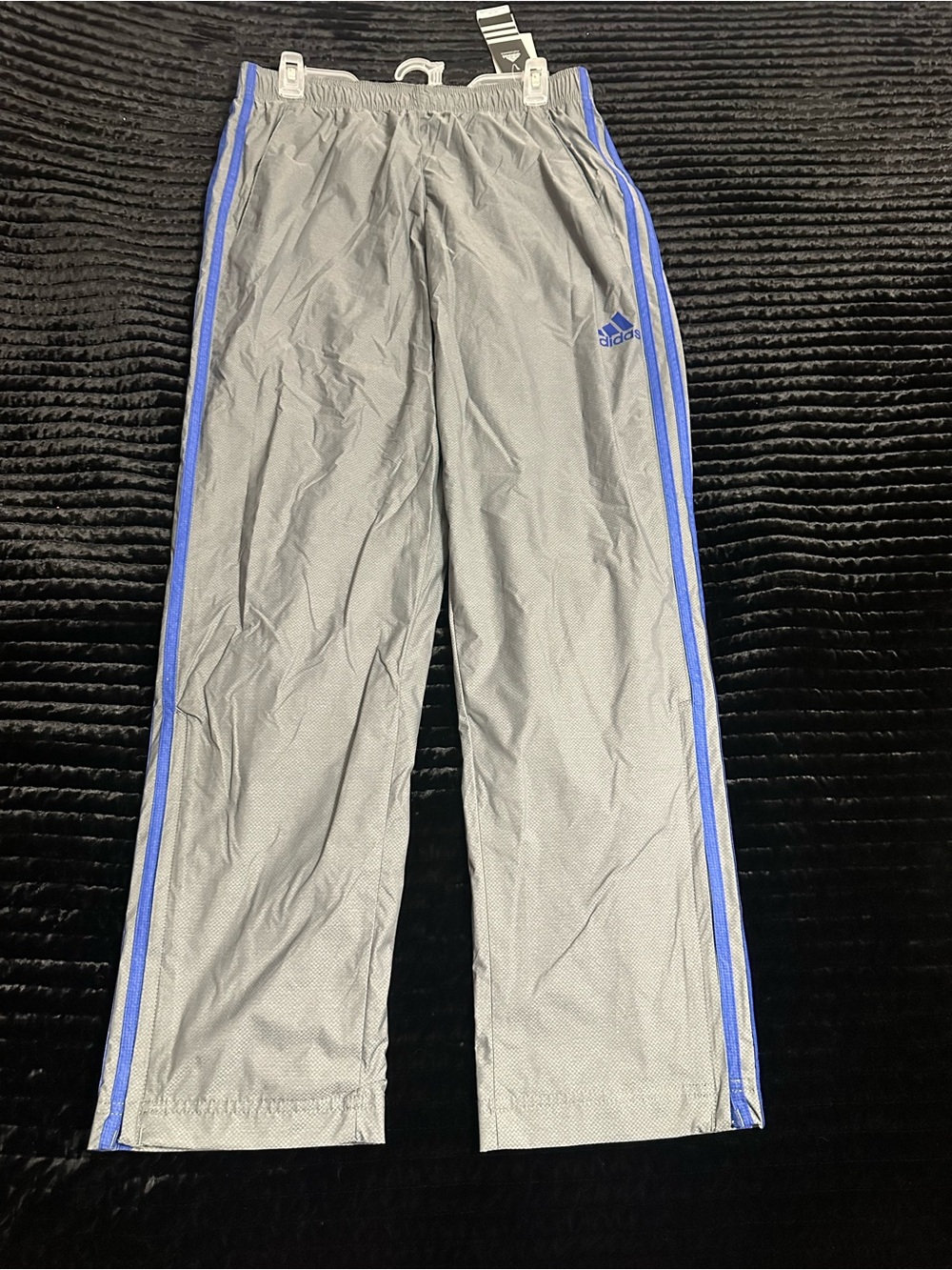 adidas Gray Track Pants with Blue Side Stripes